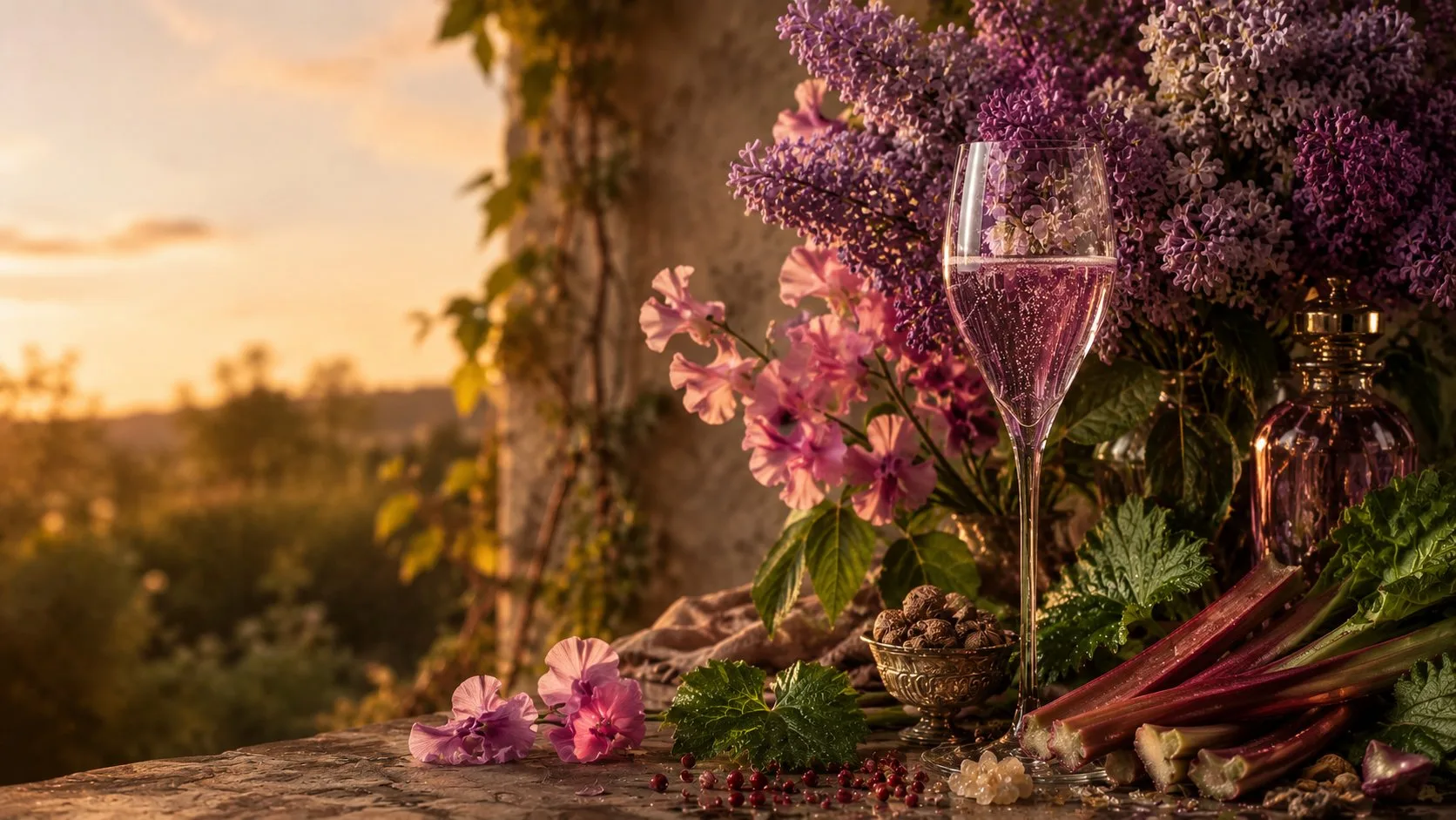 Lilac Rhubarb Champagne